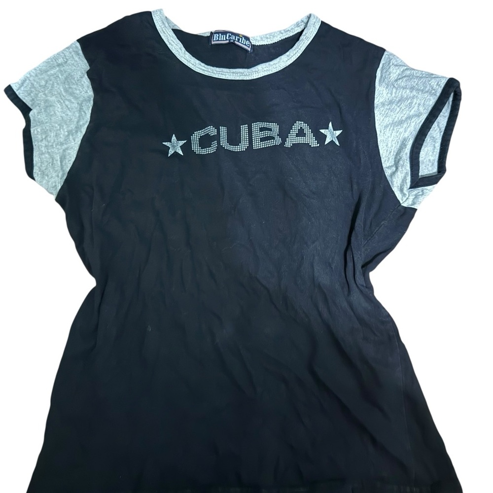 Black Graphic Cap Sleeve Relaxed Tee